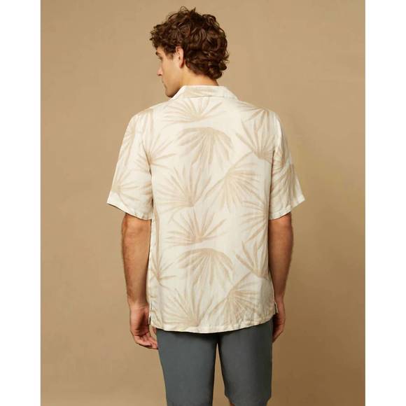 NEW ONIA air linen convertible camp shirt in sand / white - Picture 6 of 7